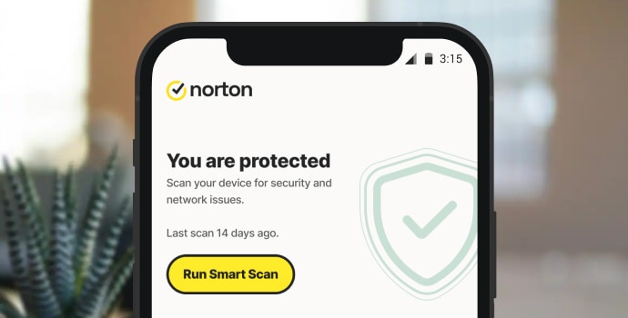 Mobile phone displaying Norton Mobile Security app